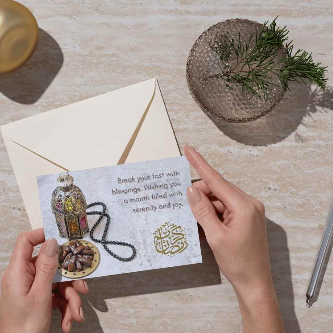 Ramadan Postcard: Dates and Prayer Beads Design