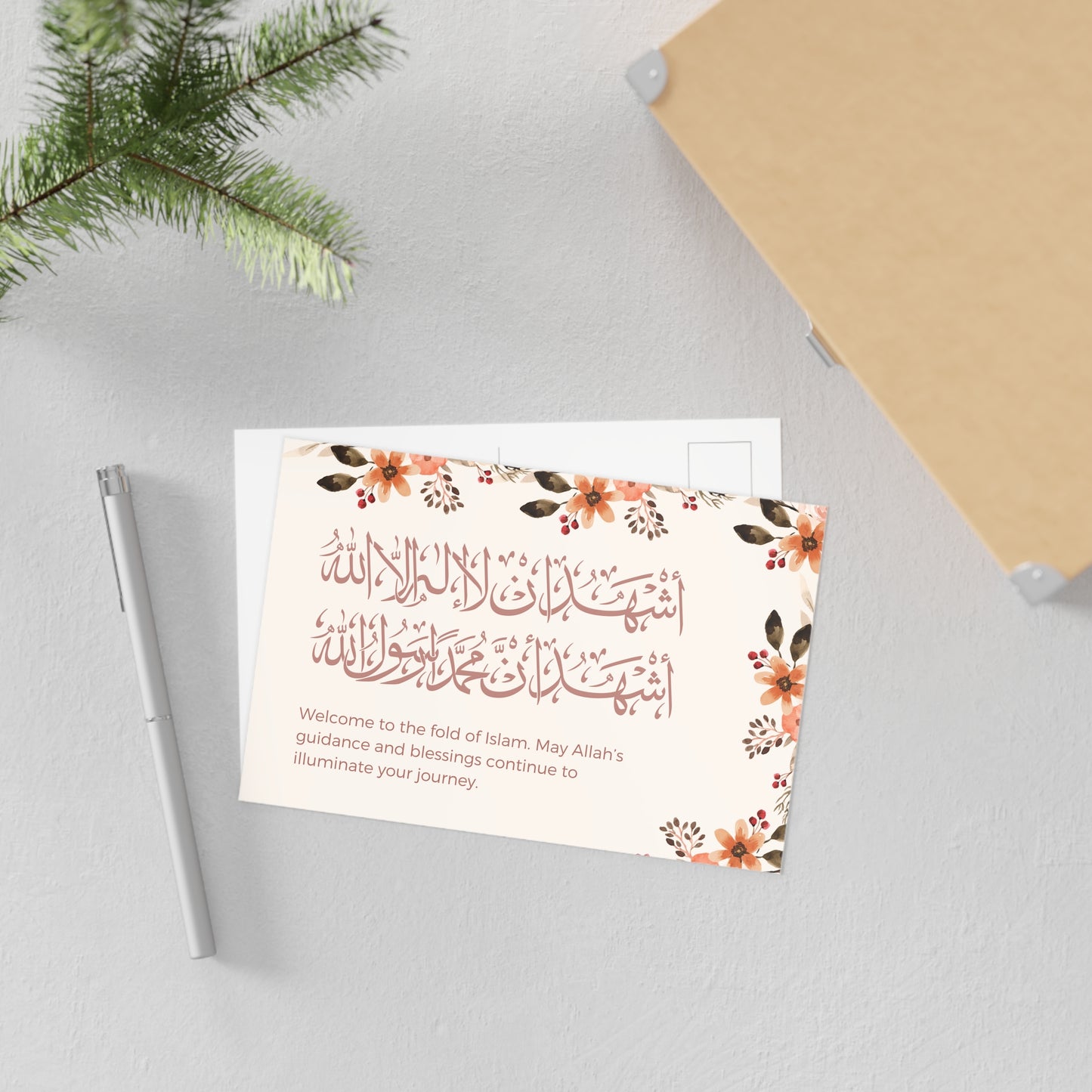 Welcome to Islam Post Card: Shahada Calligraphy with Floral Elegance