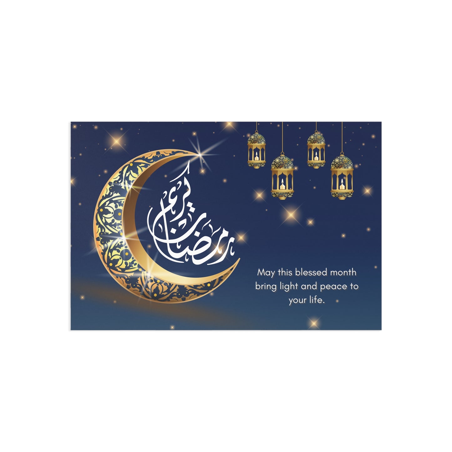 Ramadan Mubarak Postcard: Crescent and Lantern Design