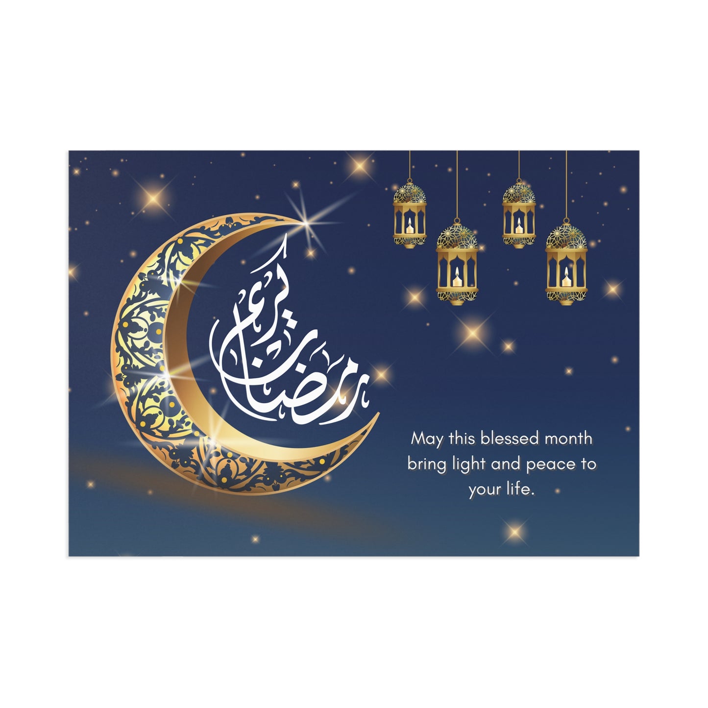 Ramadan Mubarak Postcard: Crescent and Lantern Design