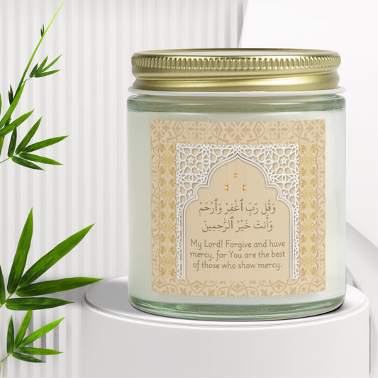 Scented Candle with Quranic Verse Surah Al-Muminun 23:118