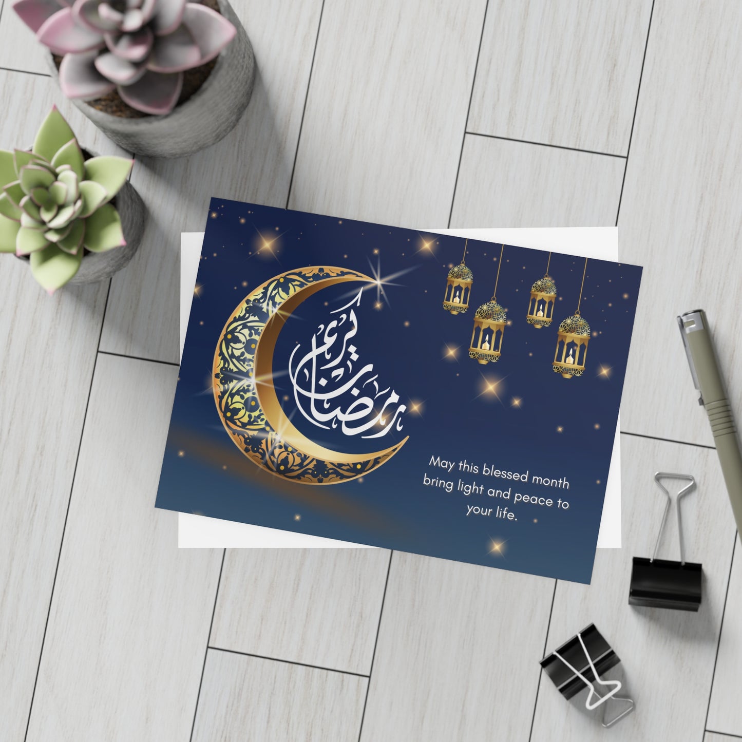 Ramadan Mubarak Postcard: Crescent and Lantern Design